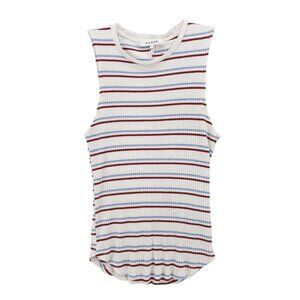 FRAME Striped Ribbed Stretch Knit Sleeveless Top Burnt Henna Multi Size LARGE